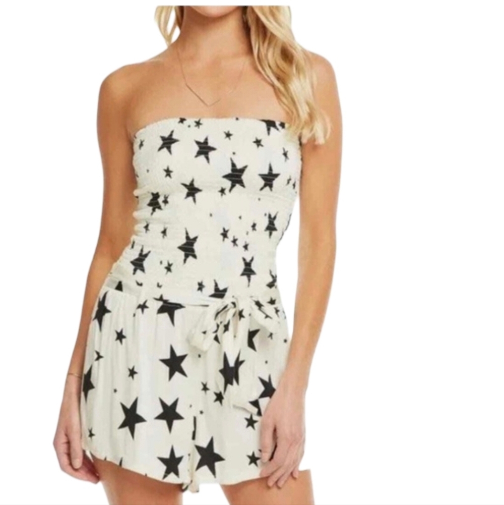 Chaser Ivory Strapless Star Print Romper